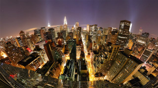 City night lights skyscrapers train 2 - ultra wide angle free wallpaper