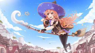 Girl witch costume flying broom 3 - a broom and a hat free wallpaper