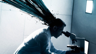 Man microscope looking plants head - biopunk free wallpaper