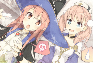 Anime girls blue hat skull - their shoulder free wallpaper