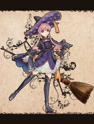 Woman broom cat drawing artwork - her back free wallpaper