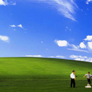 Two men grass field sky - a matte painting free wallpaper