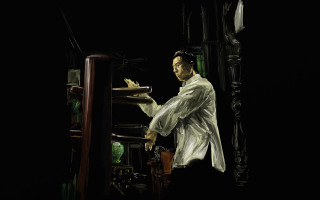Man white shirt working art - action painting free wallpaper