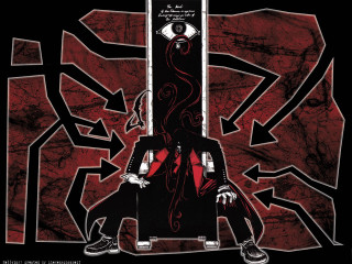 Man chair red background arrows - ben templesmith free wallpaper
