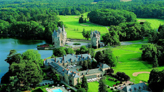 Castle lake golf course boat - romanesque free wallpaper