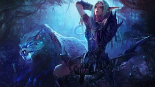 Woman fantasy outfit bow wolf 2 - light behind her free wallpaper
