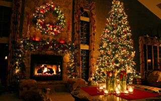 Living room christmas tree fireplace 5 - candle free wallpaper