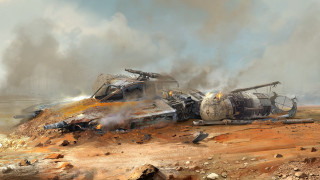 Destroyed vehicle desert smoke clouds - craig mullins free wallpaper