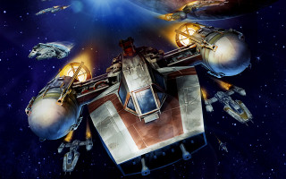 Spaceship bright lights night sky - drew struzan free wallpaper