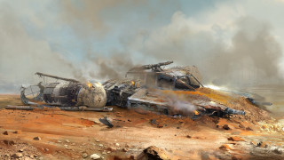 Wrecked vehicle desert smoke helicopter - craig mullins free wallpaper