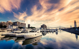 Marina boats docked bridge sunset 2 - a marina free wallpaper