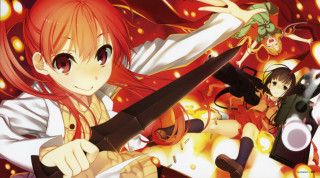 Girl red hair sword fire - red hair holding free wallpaper