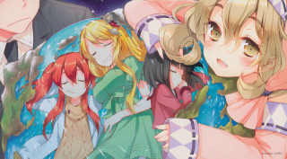 Anime girls window sky stars - official art free wallpaper for desktop