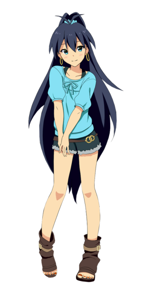 Girl long hair blue shirt 2 - front free wallpaper