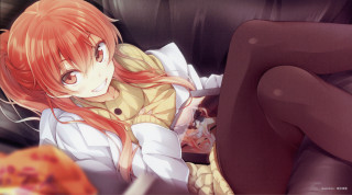 Red haired girl couch crossed - aguri uchida free wallpaper