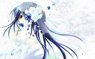 Woman blueeyes flowers butterfly gothic - her hand and a butterfly free wallpaper