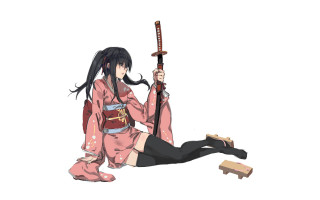 Woman pink outfit sword kneeling - her leg free wallpaper