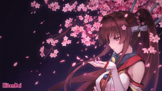 Woman long hair tree pink - branch free wallpaper