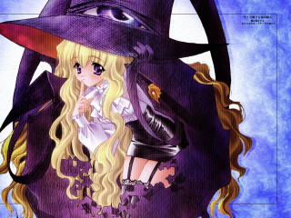 Woman witch costume hat broom - anime art free wallpaper