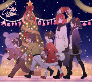 Christmas tree group celebration lights - merry free wallpaper