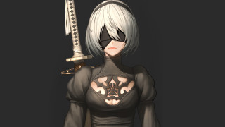 Woman sword mask black outfit - nier:automata free wallpaper