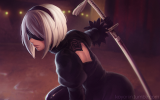 Woman sword dark room lights - nier:automata free wallpaper
