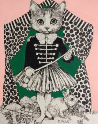 Cat dress rabbit back polka - pop surrealism free wallpaper