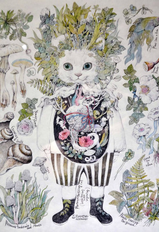 Cat flowers animals head painting - naive free wallpaper