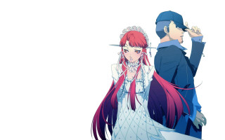 Historical couple dressed in clothing - a blue hat free wallpaper
