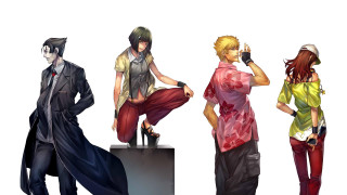 Group people standing white background 3 - anime style free wallpaper