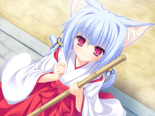 Anime girl bluehair pinkeyes broom - blue hair free wallpaper