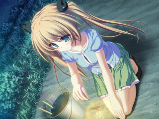 Girl looking pot light fish - firefly free wallpaper