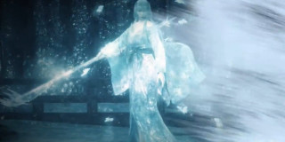 Woman white dress sword dark 2 - a white light free wallpaper