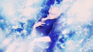 Blue dress hugging snowflakes storybook - an gyeon free wallpaper for desktop