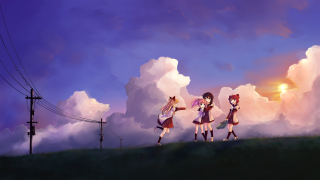 Anime girls hill clouds sun - a hill free wallpaper