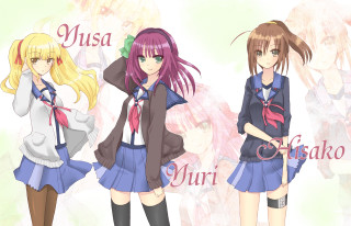 Three anime girls blue sailor - sots art free wallpaper
