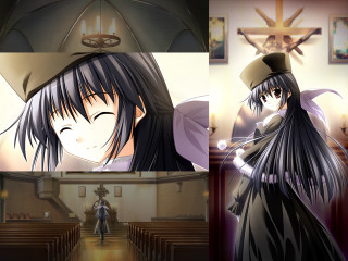 Woman church hat man suit - a cross free wallpaper