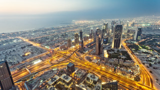 City traffic tall buildings nighttime 2 - traffic free wallpaper