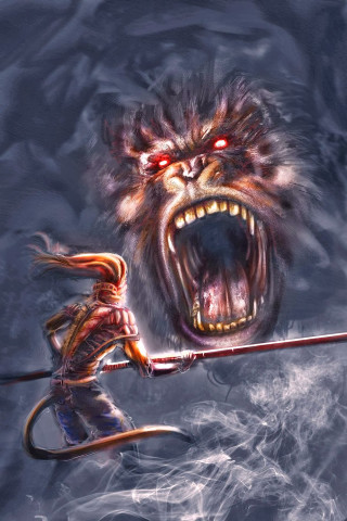 Woman holding sword demon back - alex petruk ape free wallpaper