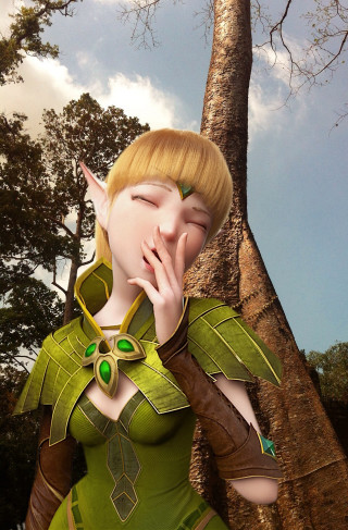 Woman green dress tree eyes - 3 d model free wallpaper