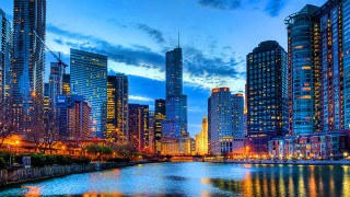 City skyline river night skyscrapers - skyscraper free wallpaper