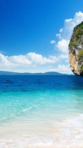 Beach boat cliff blue sky - beautiful scenery free wallpaper
