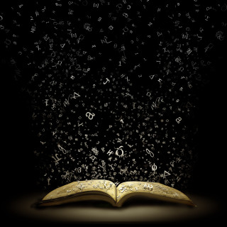Open book letters black background 2 - storybook illustration free wallpaper