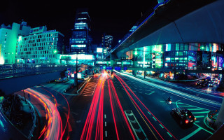 City street traffic night long 2 - traffic free wallpaper