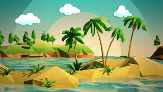 Tropical island lowpoly palm trees - the water free wallpaper