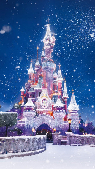 Castle clock snow night snowfall - night time free wallpaper