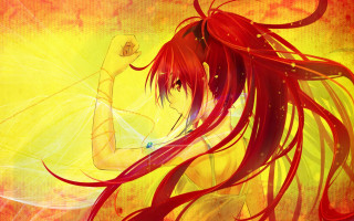 Woman red hair yellow background - long red hair free wallpaper