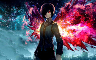 Woman red purple wings galaxy - object free wallpaper