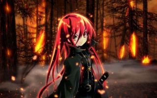 Girl red hair sword forest - gothic free wallpaper