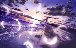Woman walking beach sunset surfboard - a surfboard free wallpaper